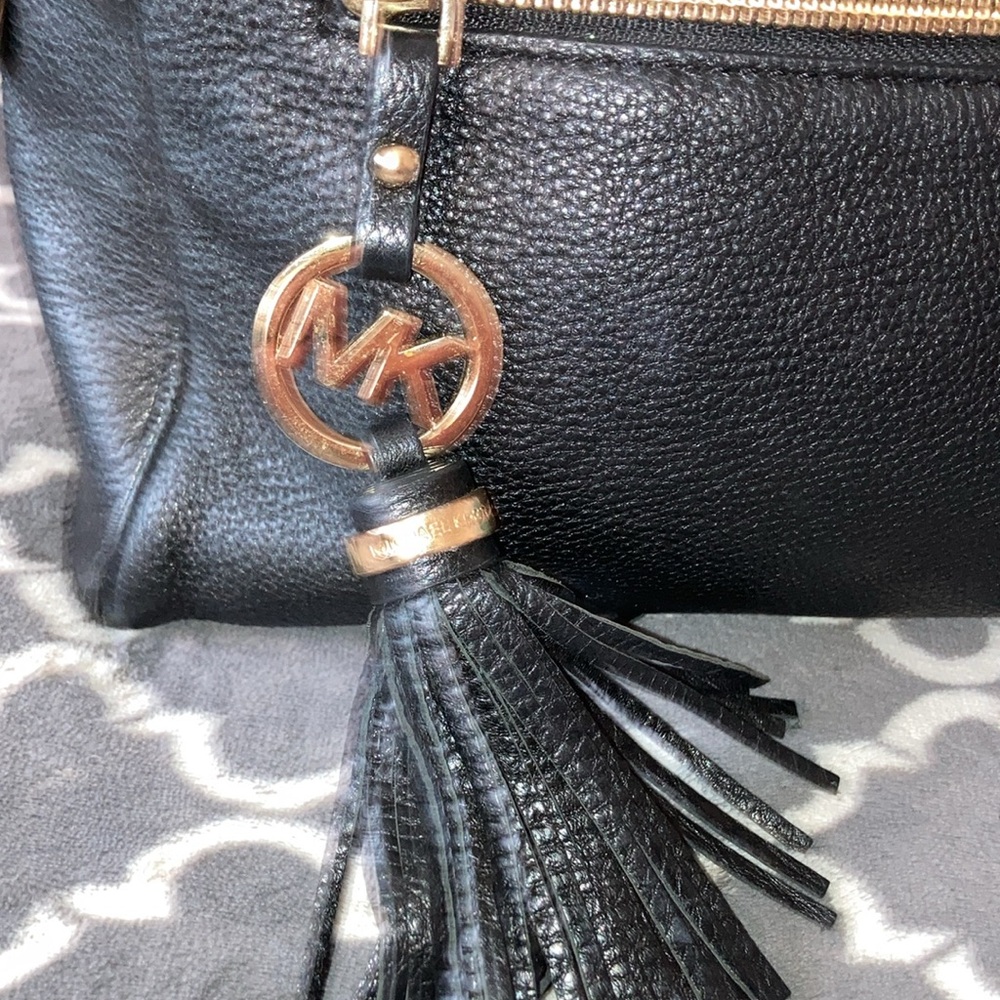 Michael Kors Black Leather Satchel with Gold Accents - Picture 2 of 11